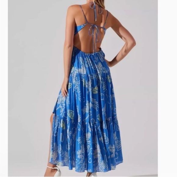 NEW ASTR Cassini Tiered Maxi Dress Blue Lemon Print Size Small S - Picture 6 of 7